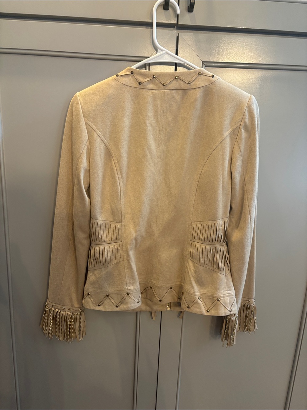 CACHE FAUX SUEDE FRINGED JACKET SZ S Y2K - Picture 7 of 7